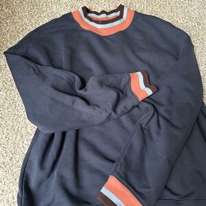 Madewell Women’s Navy Crewneck Sweater with Rust and Light Blue Trim